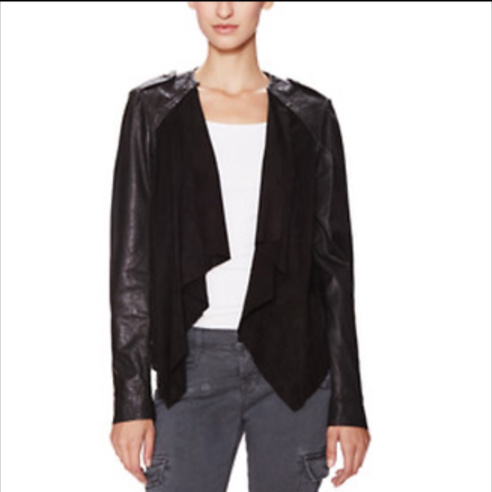 MUUBAA LUPUS BLACK LEATHER BIKER DRAPED JACKET 0